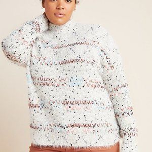 Anthropologie White and Pink Patterned Sweater